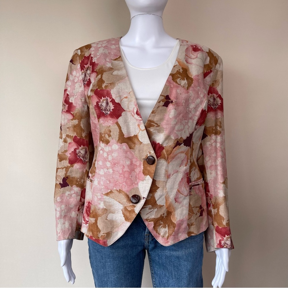 Vintage Burberry Burberry’s Floral Cropped Linen Jacket est sz M - Picture 14 of 16
